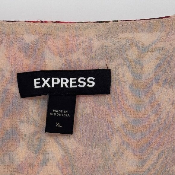 Express Floral Print Surplice Blouse  Smocked Waist  Ruffled Cuffs size XL - Picture 2 of 12